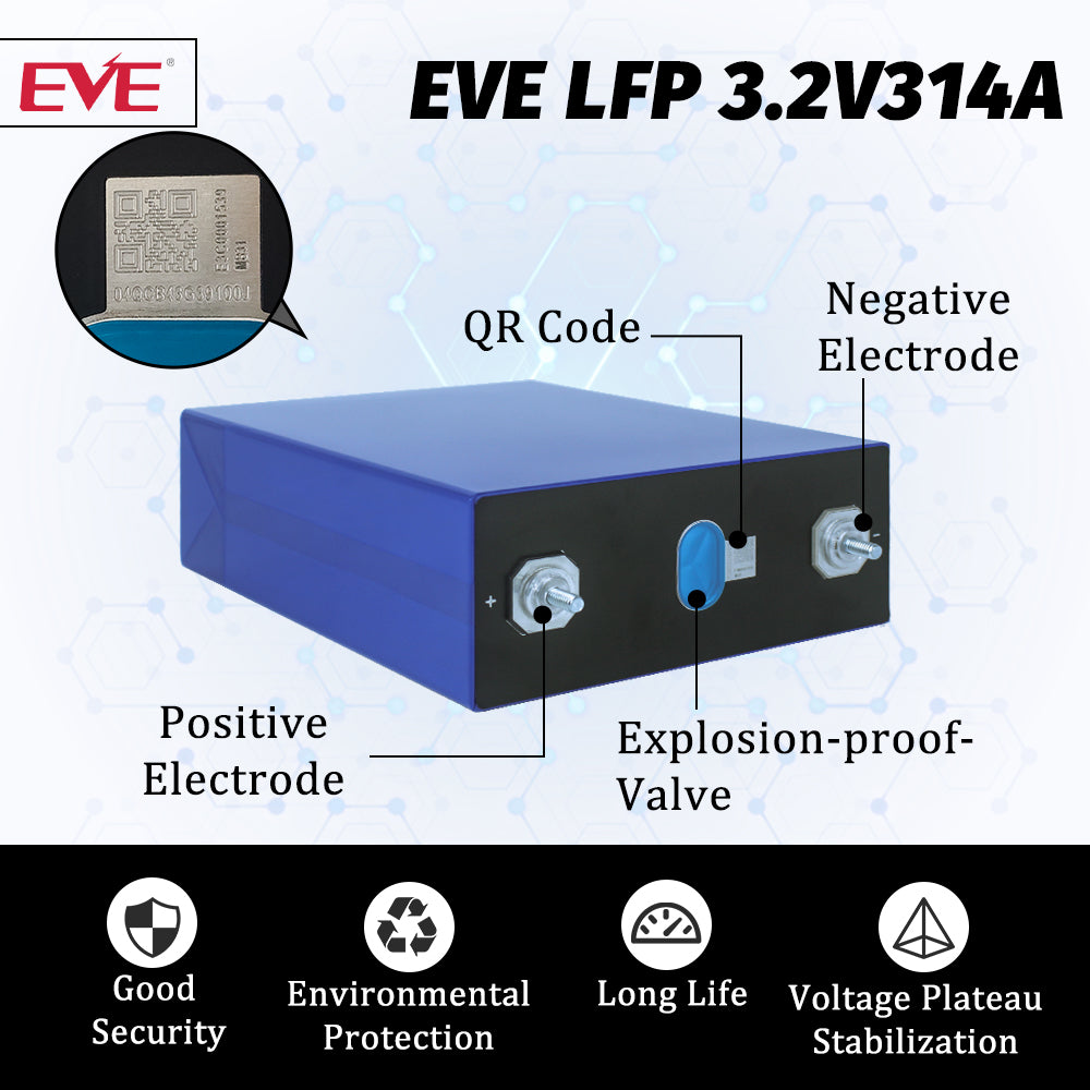 EU Stock DDP Price MB31 EVE 3.2V 314Ah Lifepo4 Battery M6 Studs Cell Prismatic 8000 Cycle EVE 314A Rechargeable Battery Energy Storage