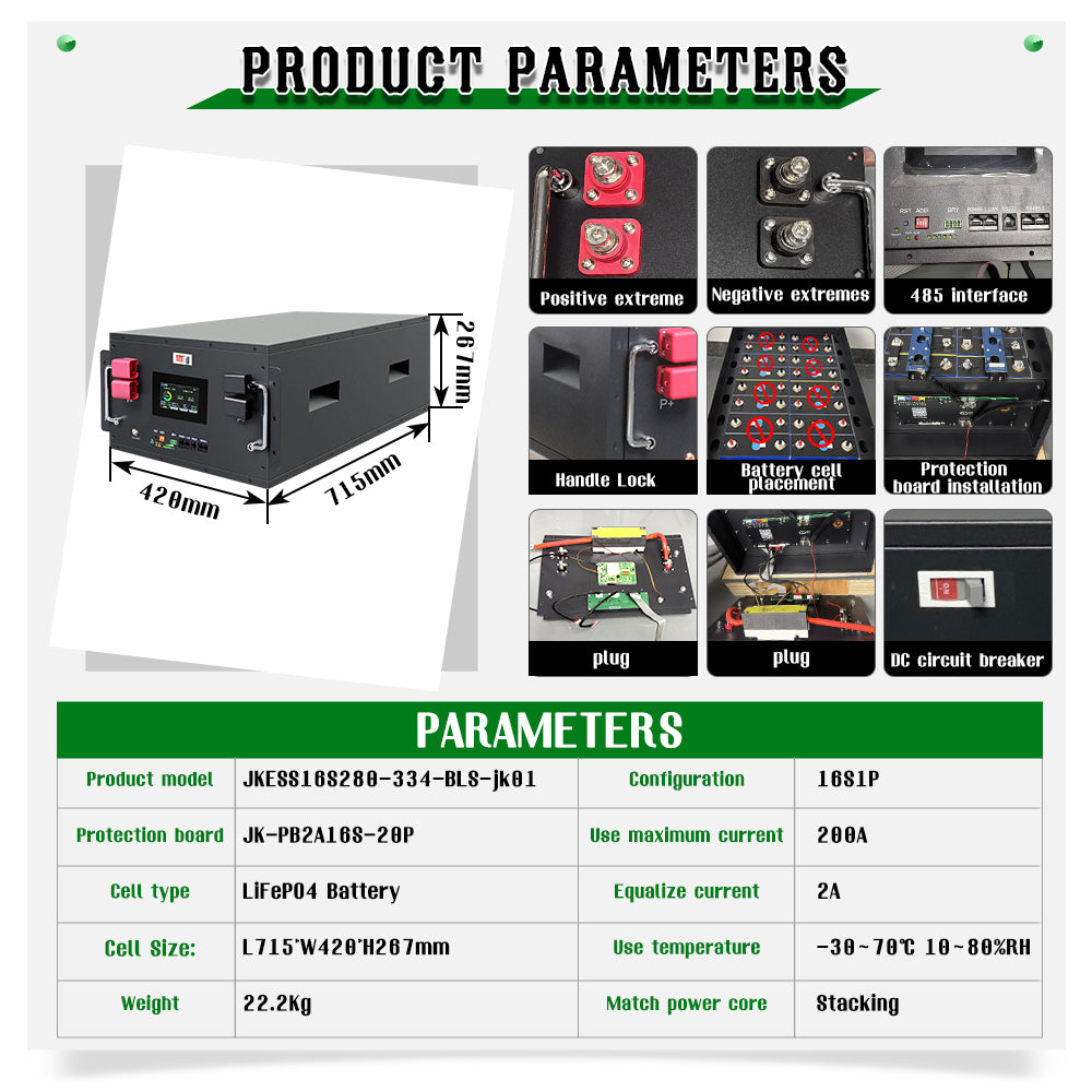 DDP 48V 16S 280Ah-314Ah DIY Battery Box Kit With 200A BMS & V19 LCD Screen Power Bank Outdoor Supply Boat Solar Energy Storage