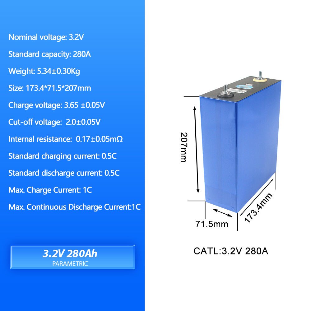 EU Stock Free Shipping CATL 3.2V 280Ah LiFePO4 Battery Prismatic Lithium Ion Batteries Brand New Grade A 280Ah Cells For Energy Storage