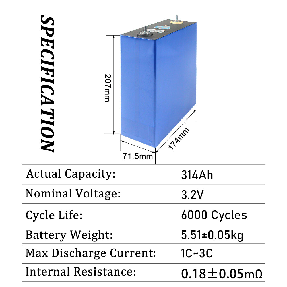 EU Stock Free Shipping CATL 314Ah LiFePO4 Battery Brand New Grade A Rechargeable Cells For Energy Storage