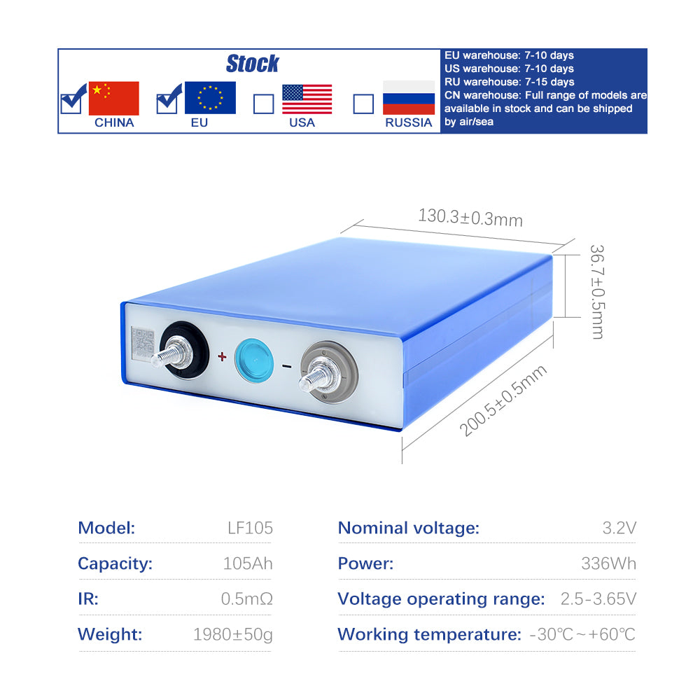 EU Stock EVE LF105 LiFePO4 3.2V 105Ah Battery Grade A Prismatic Cell Fast Delivery For Energy Storage System