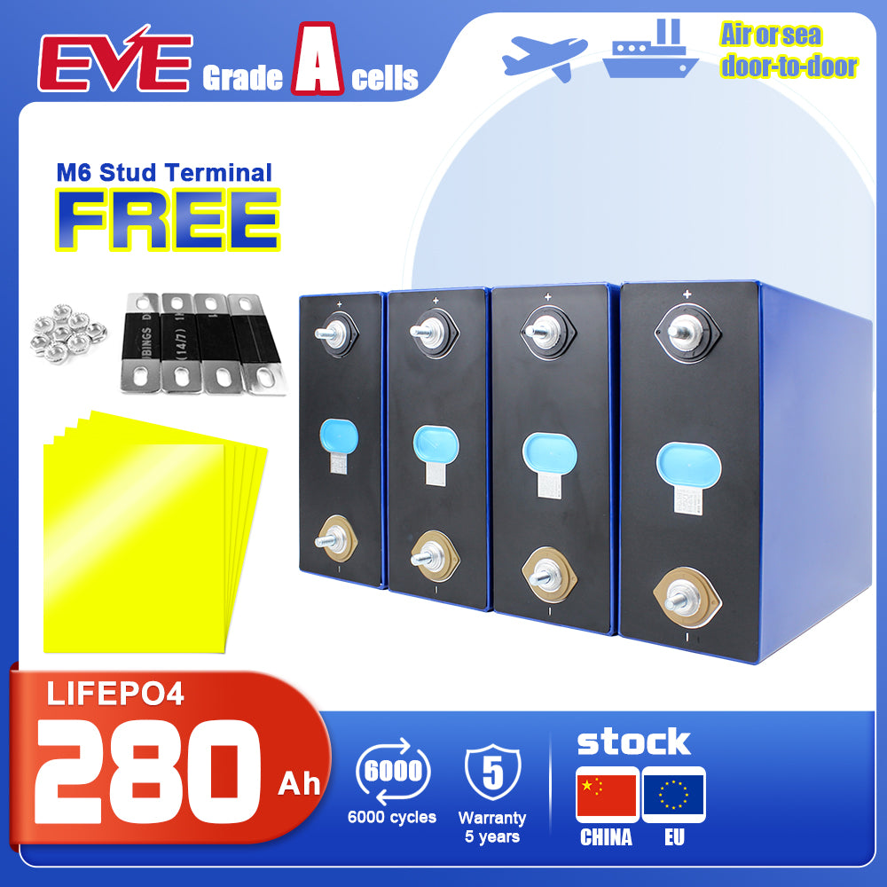 EVE LF280K LiFePO4 280Ah Battery Rechargeable Deep cycle Cell for energy storage Home Solar Energy DIY 12V 24V 48V 72V battery Pack