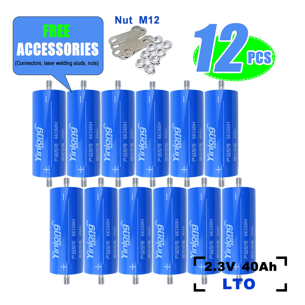 EU Stock DDP Yinlong 2.3V 40Ah LTO Battery LTO 2.3V 40Ah Lithium Titanate Battery 25000 Cycle Cylindrical Cell for Car Energy